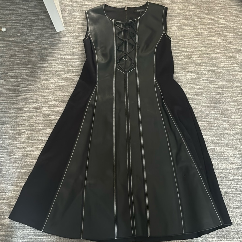 Black Leather Panel Cocktail Dress